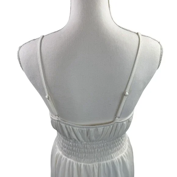 Grace Karin Maxi Sundress Spaghetti Strap White Smocked Pockets lined Size M - Picture 4 of 14
